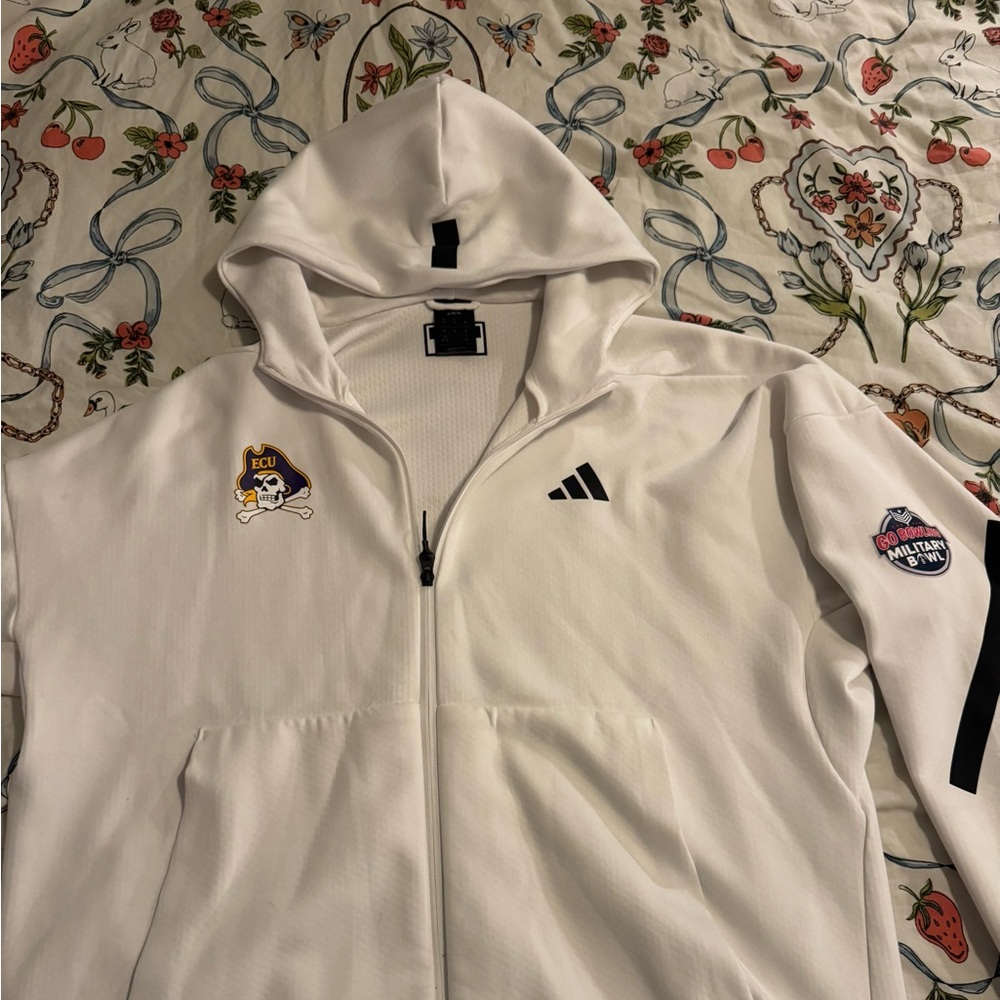Adidas White Hoodie with Pirate Emblem
